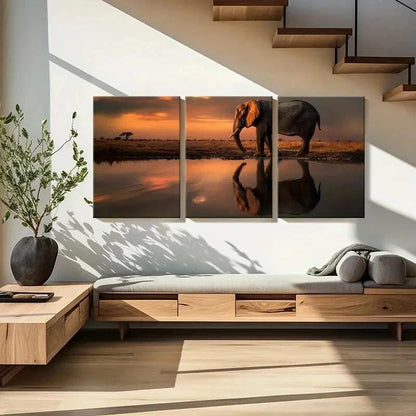 3pcs African Elephant at the Sunset Wall Art Set Canvas Framed 40x60cm - High Quality Print 100% Australian Made Wall Canvas Ready to Hang