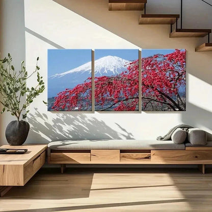 3pcs Japanese Mount Fuji with Vibrant Red Cherry  Wall Art Set Canvas Framed 40x60cm - High Quality Print 100% Australian Made Wall Canvas Ready to Hang
