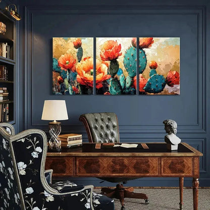 3pcs Cactus Bloom Abstract Floral Design Metal Print Ready to Hang Art