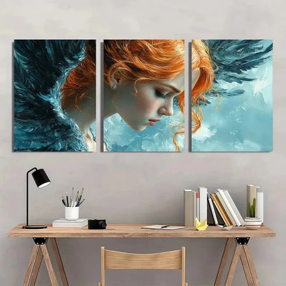 3pcs Vibrant Red-Haired Angelic Design Perfect Wall Art Set Canvas Framed 40x60cm - High Quality Print 100% Australian Made Wall Canvas Ready to Hang