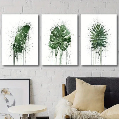 3pcs Green Leaf Mons tera & Palm Leaf  Perfect Wall Art Set Canvas Framed 40x60cm - High Quality Print 100% Australian Made Wall Canvas Ready to Hang