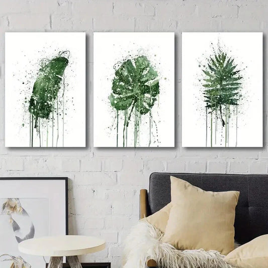 3pcs Green Leaf Mons tera & Palm Leaf  Perfect Wall Art Set Canvas Framed 40x60cm - High Quality Print 100% Australian Made Wall Canvas Ready to Hang