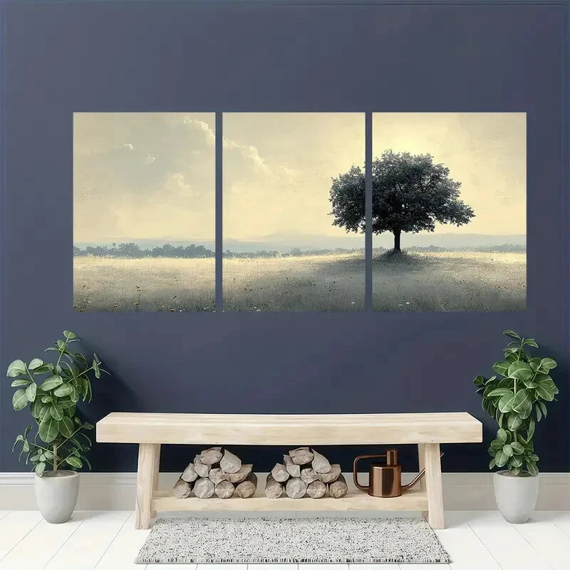 3pcs Sketch Plant Tree Landscape Artwork Metal Print Ready to Hang Art