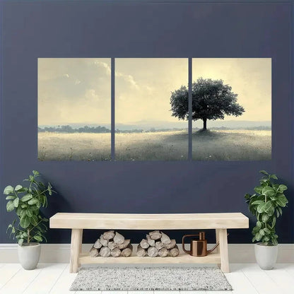 3pcs Sketch Plant Tree Landscape Artwork Metal Print Ready to Hang Art