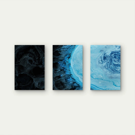 3pcs Blue Marble Paint Fluid Abstract Wall Art Set Canvas Framed 60x90cm - High Quality Print 100% Australian Made Wall Canvas Ready to Hang