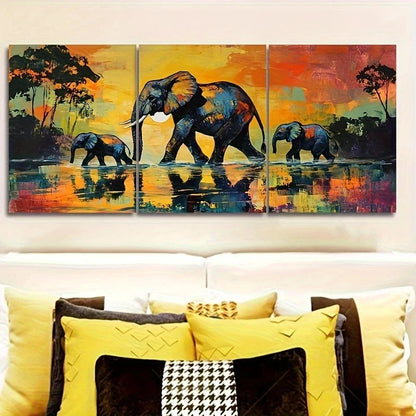 3pcs Vibrant African Wildlife Scene Metal Print Ready to Hang Art