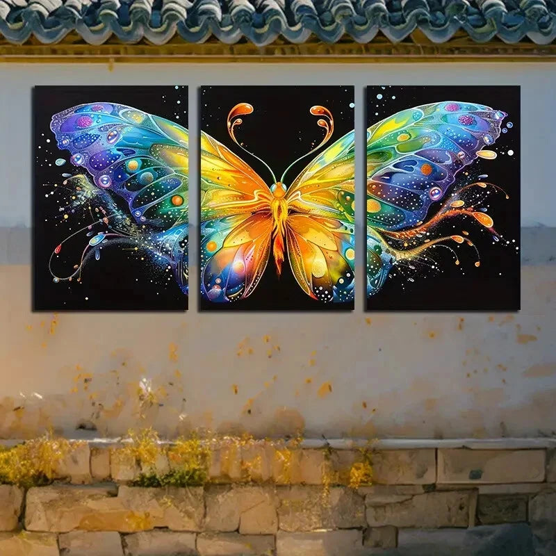 3pcs Vibrant Beautiful Butterfly Design Metal Print Ready to Hang Art