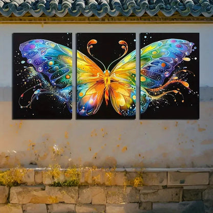 3pcs Vibrant Beautiful Butterfly Design Metal Print Ready to Hang Art
