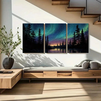 3pcs Northern Lights Forest Night Sky Stars Metal Print Ready to Hang Art