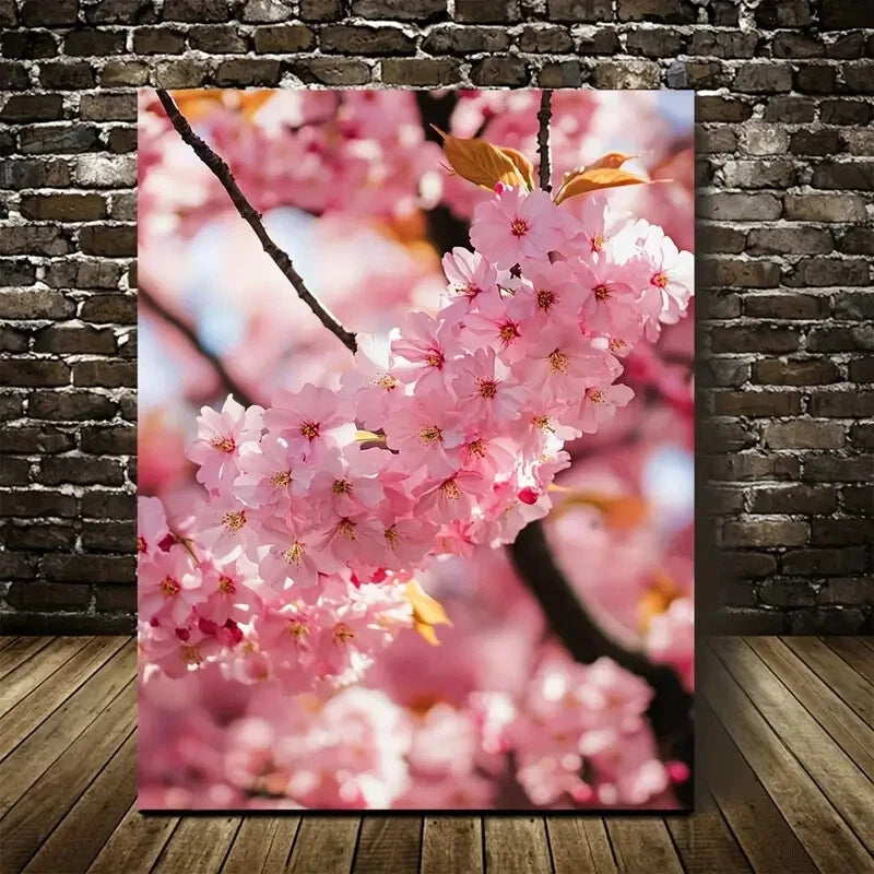 Vibrant Pink Sakura Flowers Cherry Blossom Painting 40x60cm Metal Print Ready to Hang