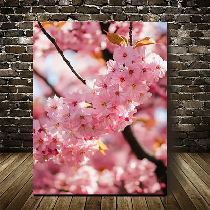 Vibrant Pink Sakura Flowers Cherry Blossom Painting 40x60cm Metal Print Ready to Hang
