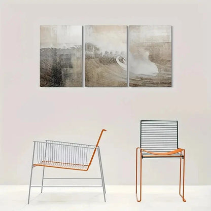 3pcs Neutral Toned Textured Ocean Metal Print Ready to Hang Art