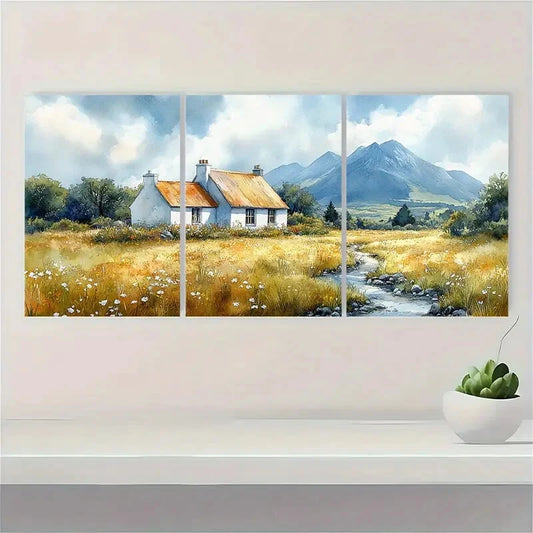 3pcs Irish Cottage County Kerry Watercolor Art Metal Print Ready to Hang Art