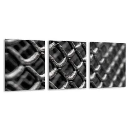 3pcs Black & White photograph of a steel mesh  Wall Art Set Canvas Framed 60x90cm - High Quality Print 100% Australian Made Wall Canvas Ready to Hang