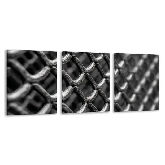 3pcs Black & White photograph of a steel mesh  Wall Art Set Canvas Framed 60x90cm - High Quality Print 100% Australian Made Wall Canvas Ready to Hang