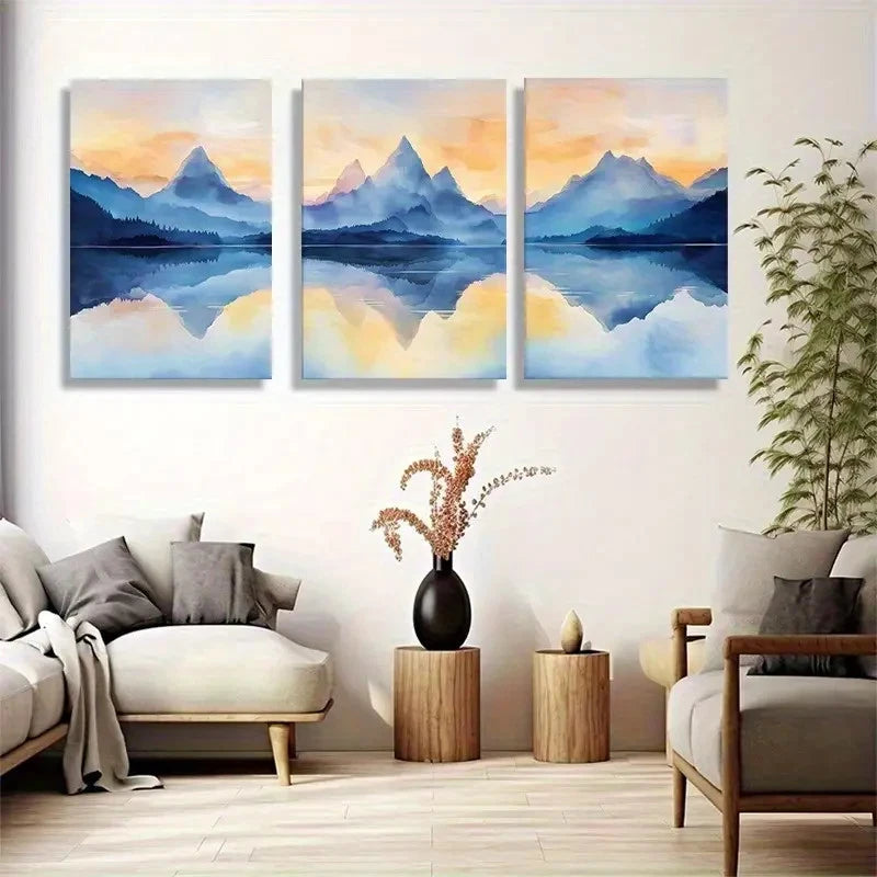 3pcs Featuring Majestic Blue Mountains Landscape Metal Print Ready to Hang Art