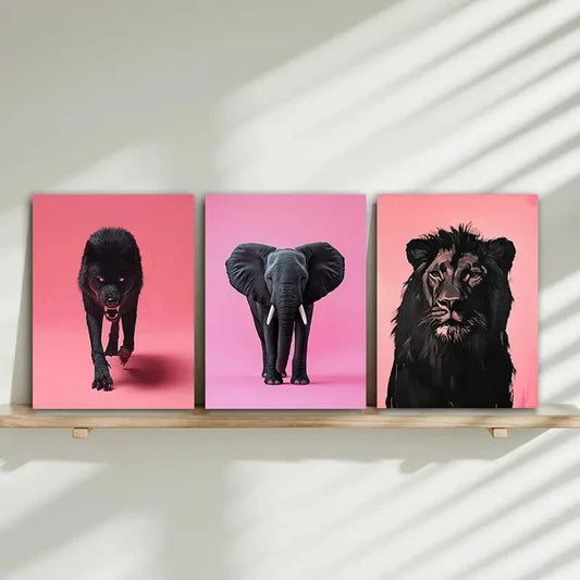 3pcs Elegant Pink Animals Design Metal Print Ready to Hang Art