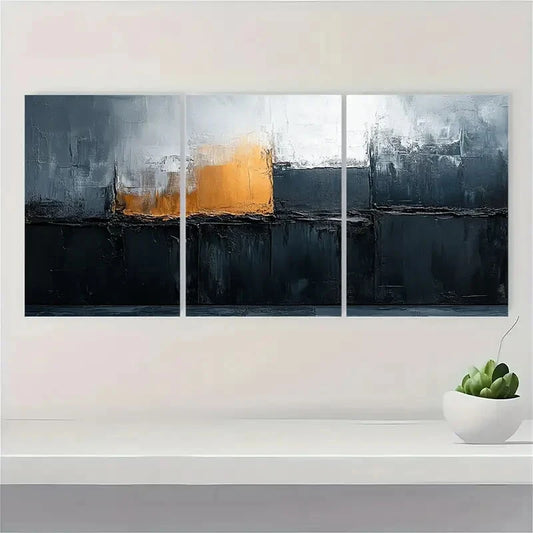 3pcs Abstract White and Black Textured Metal Print Ready to Hang Art