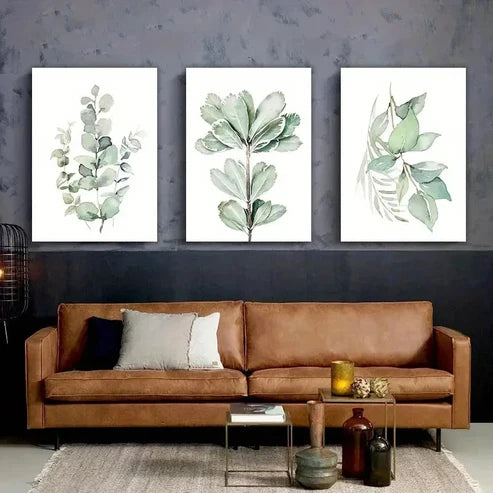 3pcs Vibrant Green Eucalyptus Leaves Botanical Wall Art Canvas Unframed - High Quality Print 100% Australian Made Wall Canvas