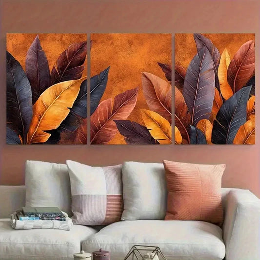 3pcs Exotic Tropical Brown Leaves Watercolor Wall Art Set Canvas Framed 40x60cm - High Quality Print 100% Australian Made Wall Canvas Ready to Hang