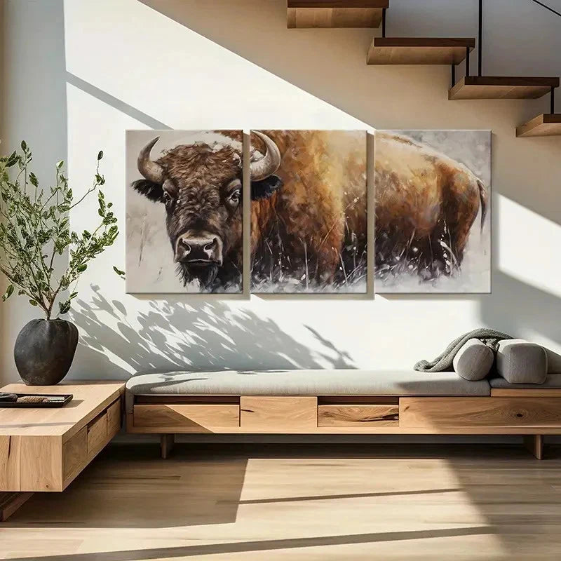 3pcs Buffalo Winter Scene Snowy Landscape Metal Print Ready to Hang Art