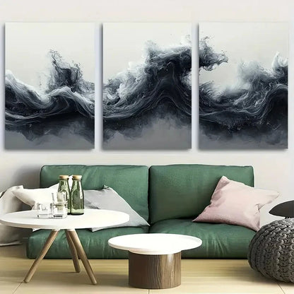 3pcs Japanese Ink Wash Monochrome Metal Print Ready to Hang Art