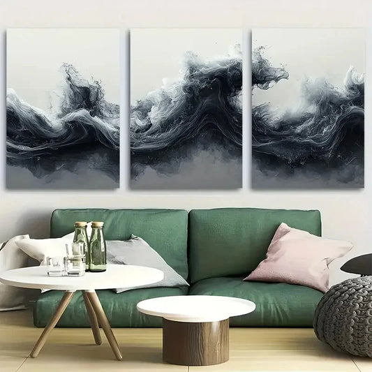 3pcs Japanese Ink Wash Monochrome Metal Print Ready to Hang Art