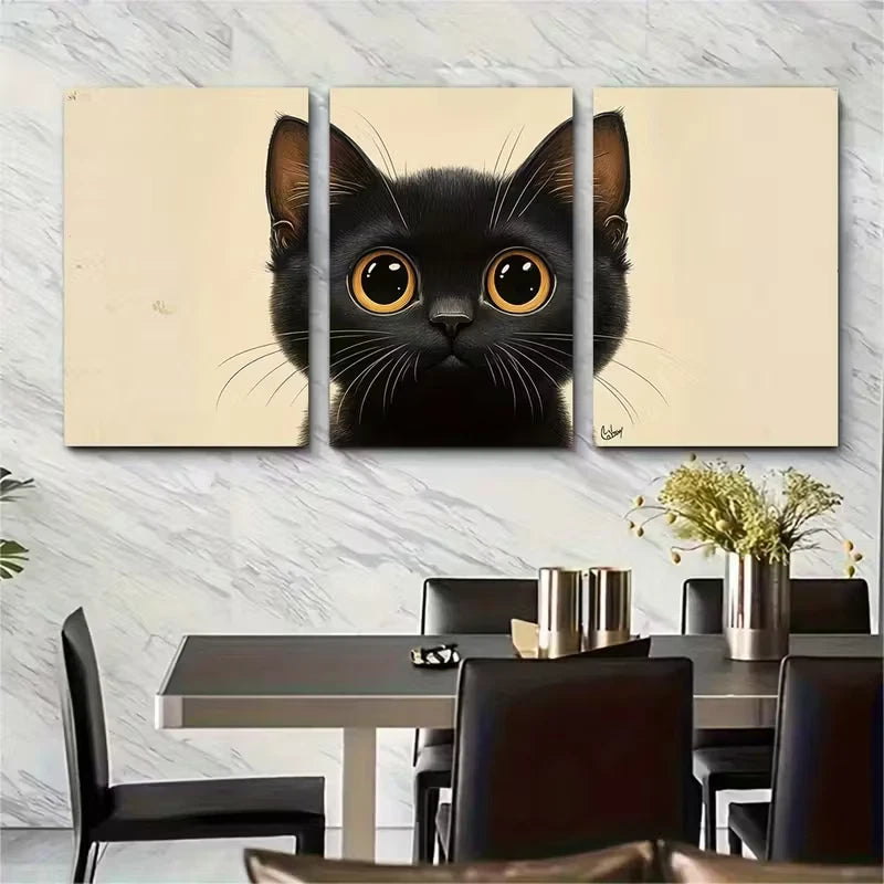3pcs Cat Print, Cute Quirky Metal Print Ready to Hang Art