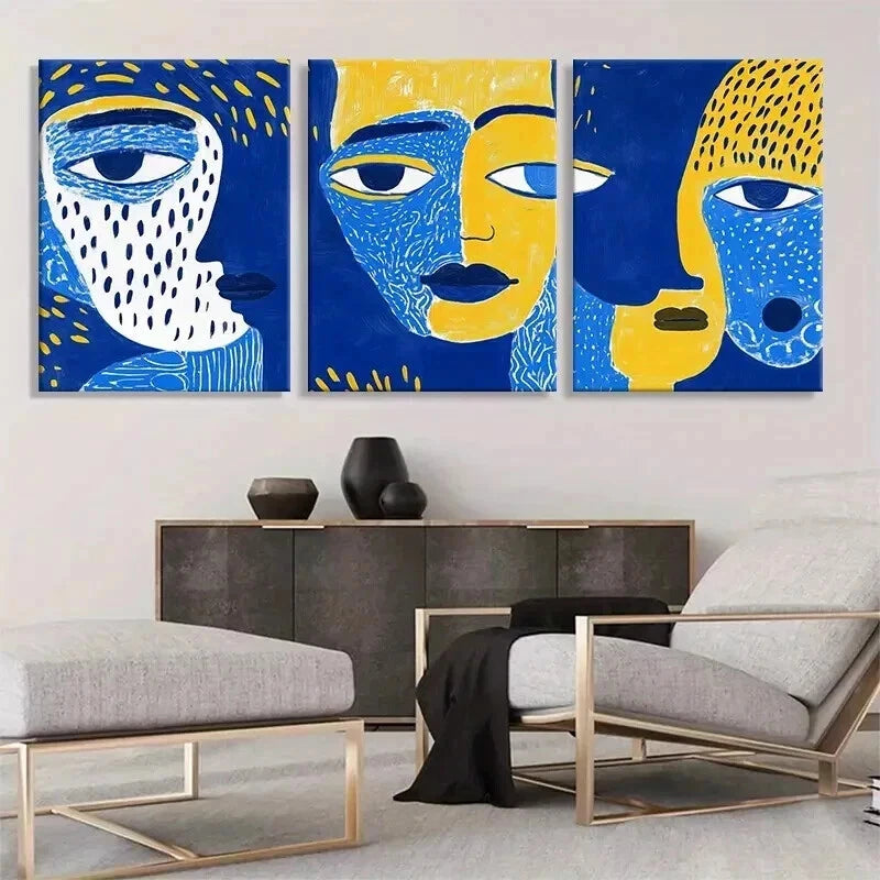 3pcs Abstract Modern Faces Portraits Perfect Wall Art Set Canvas Framed 40x60cm - High Quality Print 100% Australian Made Wall Canvas Ready to Hang