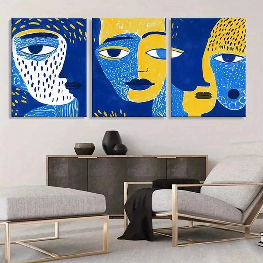 3pcs Abstract Modern Faces Portraits Perfect Wall Art Set Canvas Framed 40x60cm - High Quality Print 100% Australian Made Wall Canvas Ready to Hang