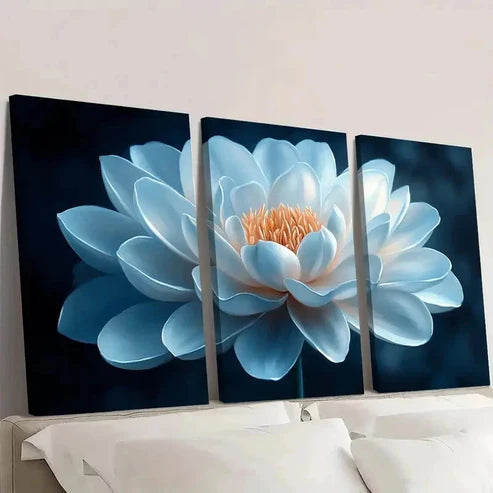 3pcs Serene Blue & Golden Design OK Wall Art Set Canvas Unframed - High Quality Print 100% Australian Made Wall Canvas