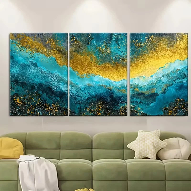 3pcs Abstract Coastal Seascape Sunrise Painting Metal Print Ready to Hang Art