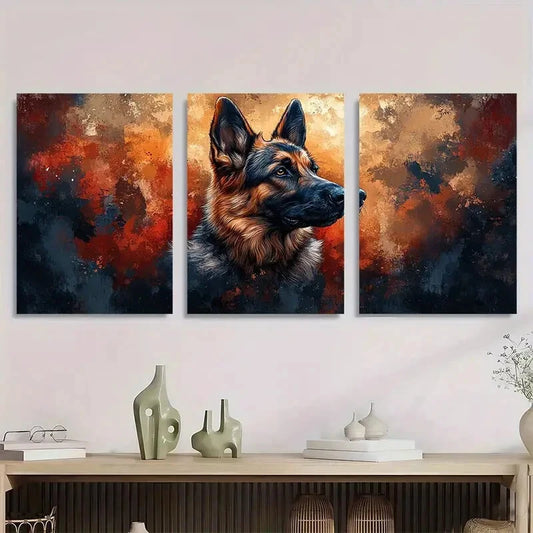 3pcs German Shepherd Dog Sketch Abstract Metal Print Ready to Hang Art