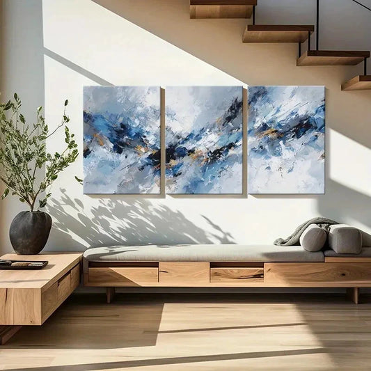 3pcs Abstract Art Blue White Textured Poster Metal Print Ready to Hang Art