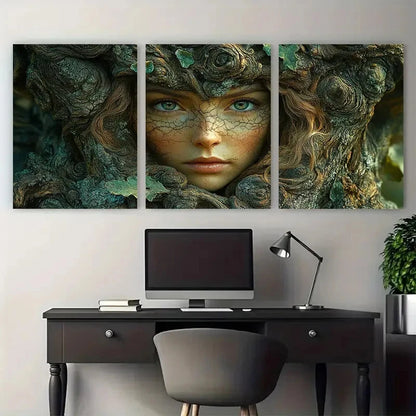 3pcs Lady Face of the Tree Illustration Metal Print Ready to Hang Art