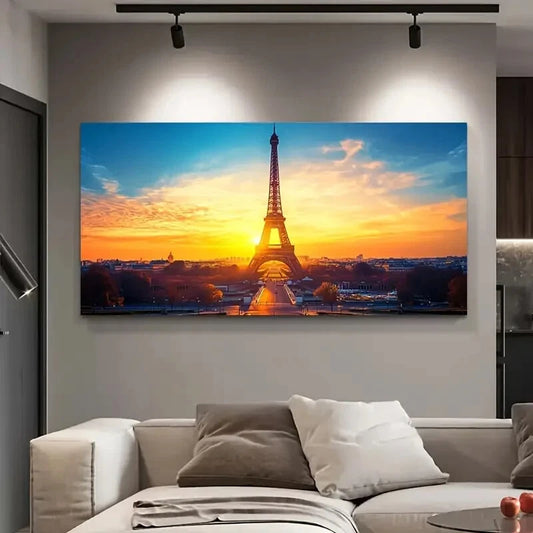 Sunset Eiffel Tower Paris wall canvas office home room framed 120x60cm