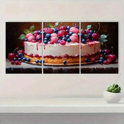 3pcs Birthday Cake Dessert Perfect Wall Art Set Canvas Framed 40x60cm - High Quality Print 100% Australian Made Wall Canvas Ready to Hang