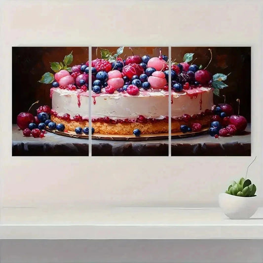 3pcs Birthday Cake Dessert Perfect Wall Art Set Canvas Framed 40x60cm - High Quality Print 100% Australian Made Wall Canvas Ready to Hang