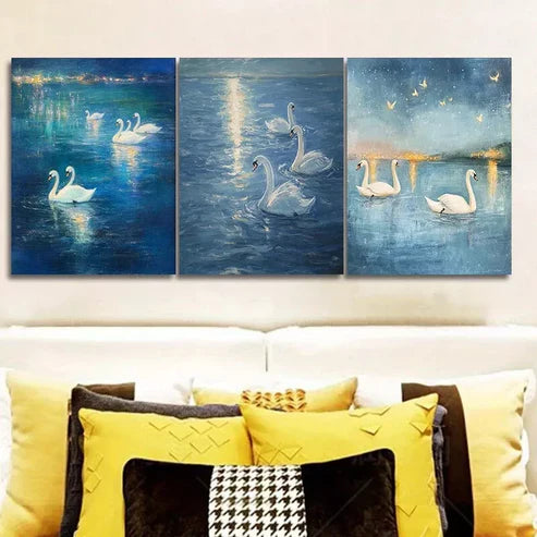 3pcs A Group of Swans in the Water Wall Art Set Canvas Unframed - High Quality Print 100% Australian Made Wall Canvas
