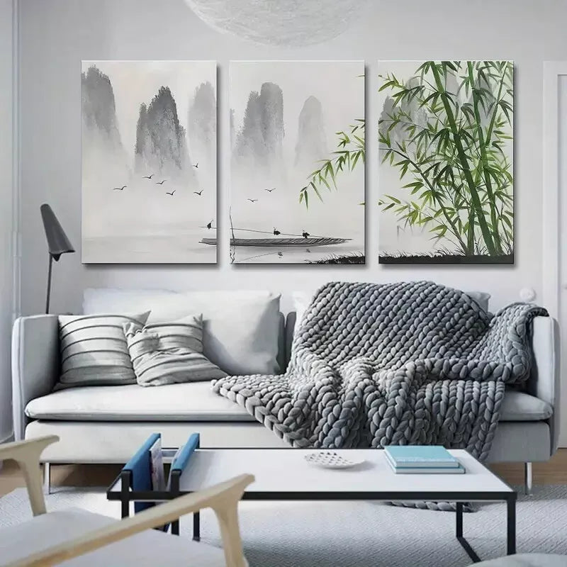 3pcs Traditional Chinese Painting Canvas Framed 40x60cm - High Quality Print 100% Australian Made Wall Canvas Ready to Hang