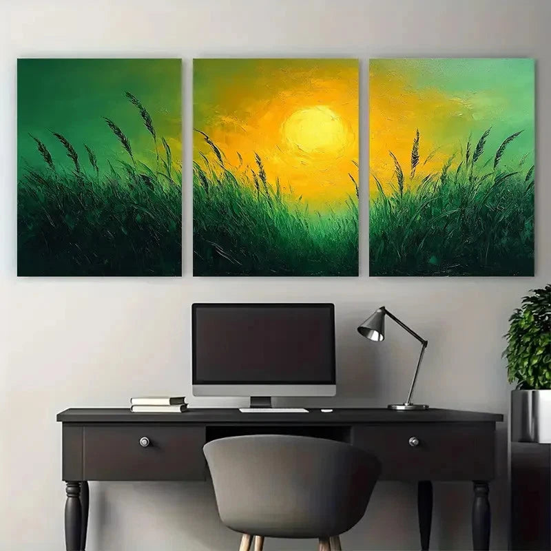 3pcs Abstract Wild Grass Nature Illustration Metal Print Ready to Hang Art