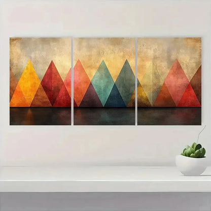 3pcs Vibrant Geometric Shapes in Warm Pastel Tones Metal Print Ready to Hang Art