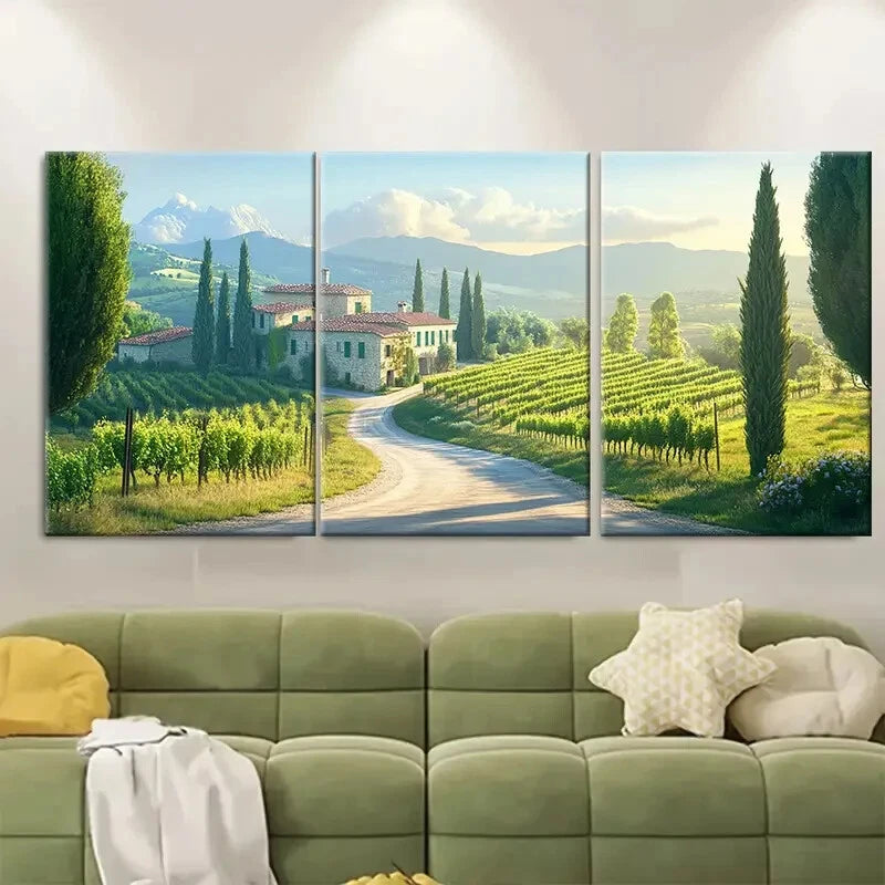 3pcs Romantic Pastoral Scene of Tuscan in Spring Metal Print Ready to Hang Art