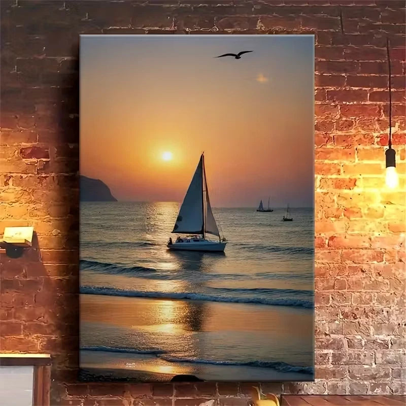 Vibrant Sunset Sail Oil Painting 60x90cm Home Decor Wall Print Art