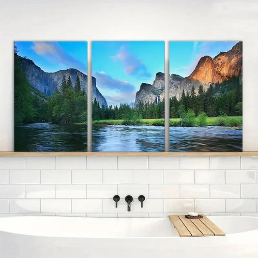3pcs Yosemite Valley Mountain Scenery Metal Print Ready to Hang Art
