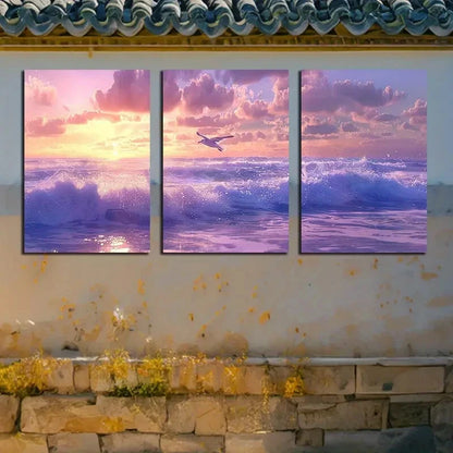 3pcs Ocean Waves Crashing on Rocks Scenery Metal Print Ready to Hang Art