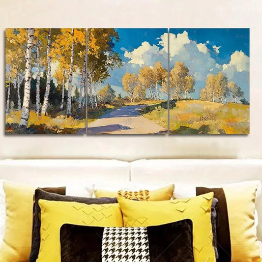 3pcs Autumn Birch Forest Scene Classic Modern Metal Print Ready to Hang Art
