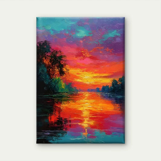 Vibrant Sunset on the River 60x90cm Metal Print Ready to Hang