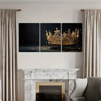 3pcs Golden Crown Royal Jewels Luxury Decor Metal Print Ready to Hang Art