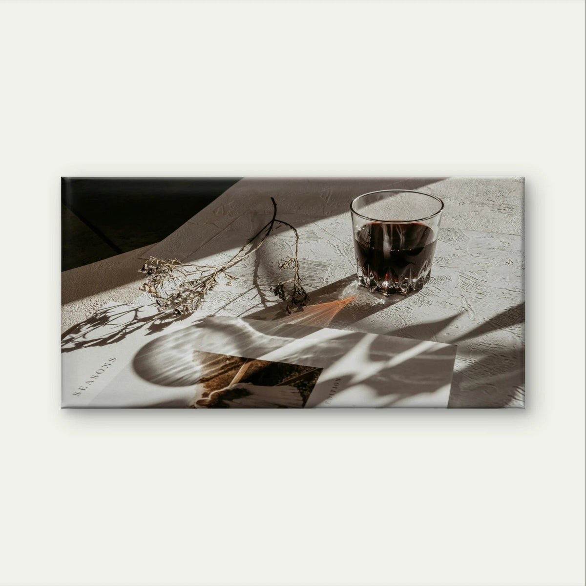Modern Neutral Still Life Wine Glass Wall Art Canvas Office Home Framed 120x60cm